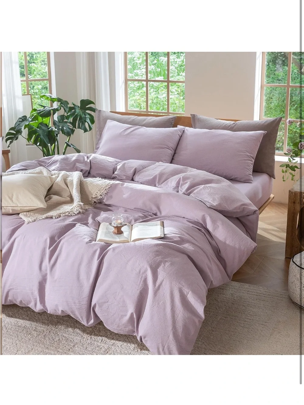 NEW MooMee 100% Washed Cotton, Linen-Like, Duvet Cover Set. Lavender